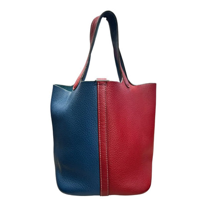 HERMES Clemence Picotin Lock Handbag Red and Blue Silver Hardware HE412