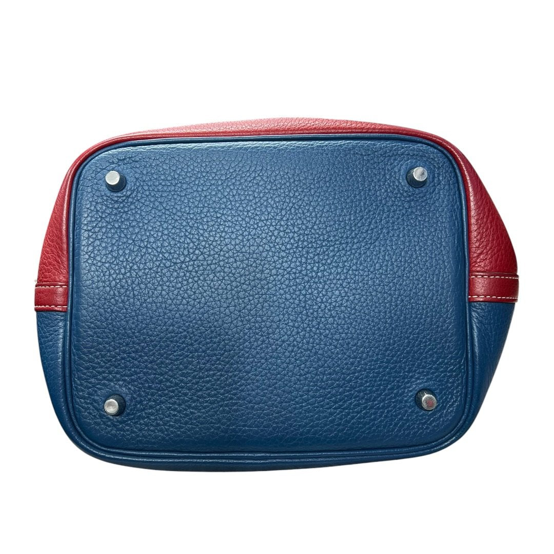 HERMES Clemence Picotin Lock Handbag Red and Blue Silver Hardware HE412
