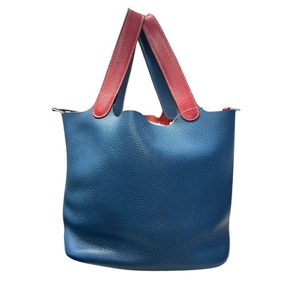 HERMES Clemence Picotin Lock Handbag Red and Blue Silver Hardware HE412
