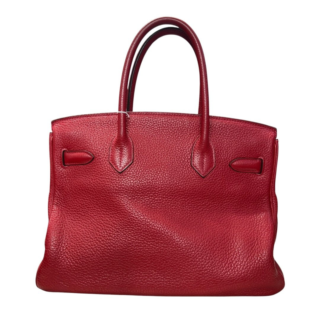 HERMES Clemence Birkin Handbag Red Silver Hardware HE371
