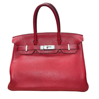 HERMES Clemence Birkin Handbag Red Silver Hardware HE371