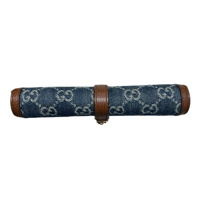 GUCCI Monogram Denim, Leather Jackie 1961 Wallet with Chain Wallet on Chain Blue, Brown Gold Hardware GU652