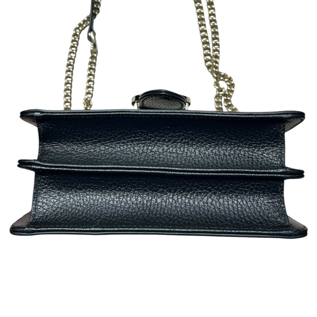 GUCCI Grained Leather Interlocking G Shoulder Bag Black Silver Hardware GU661
