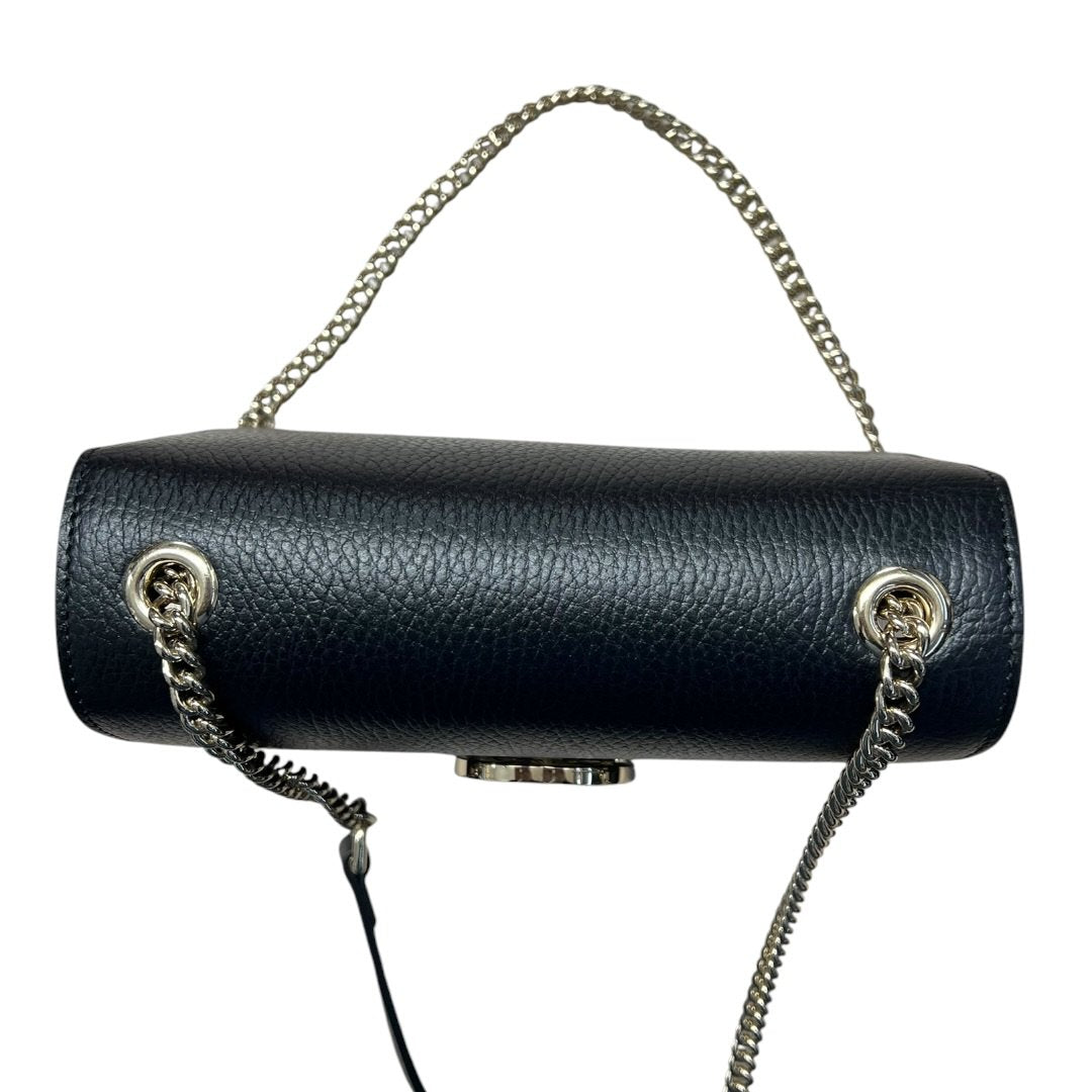 GUCCI Grained Leather Interlocking G Shoulder Bag Black Silver Hardware GU661