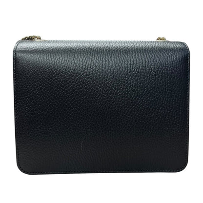 GUCCI Grained Leather Interlocking G Shoulder Bag Black Silver Hardware GU661