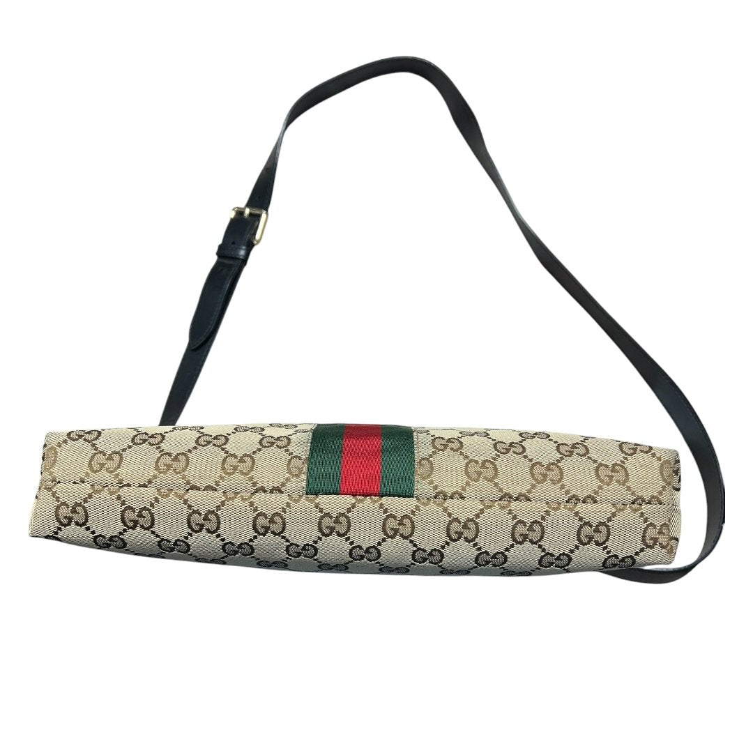 GUCCI GG Monogram Canvas GG Canvas Web Stripe Shoulder Bag Beige, Brown, Red, Green, Black Silver-tone Hardware GU658