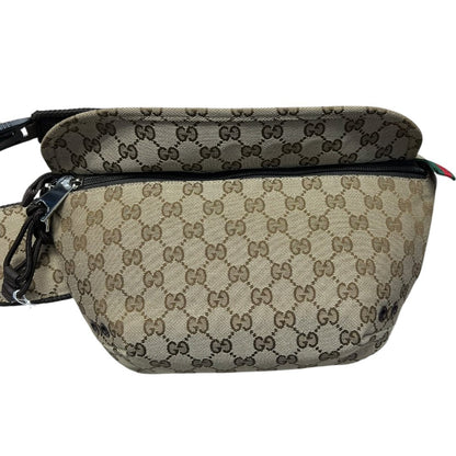 GUCCI GG Canvas Belt Bag Beige and Dark Brown Silver Hardware GU659