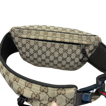 GUCCI GG Canvas Belt Bag Beige and Dark Brown Silver Hardware GU659