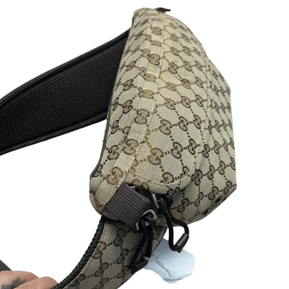 GUCCI GG Canvas Belt Bag Beige and Dark Brown Silver Hardware GU659