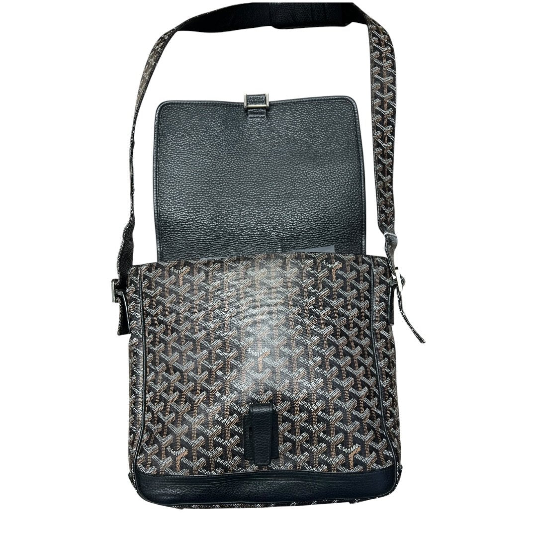 GOYARD Goyardine Ambassade Messenger Bag Black and Tan Silver Hardware GO23