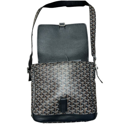 GOYARD Goyardine Ambassade Messenger Bag Black and Tan Silver Hardware GO23