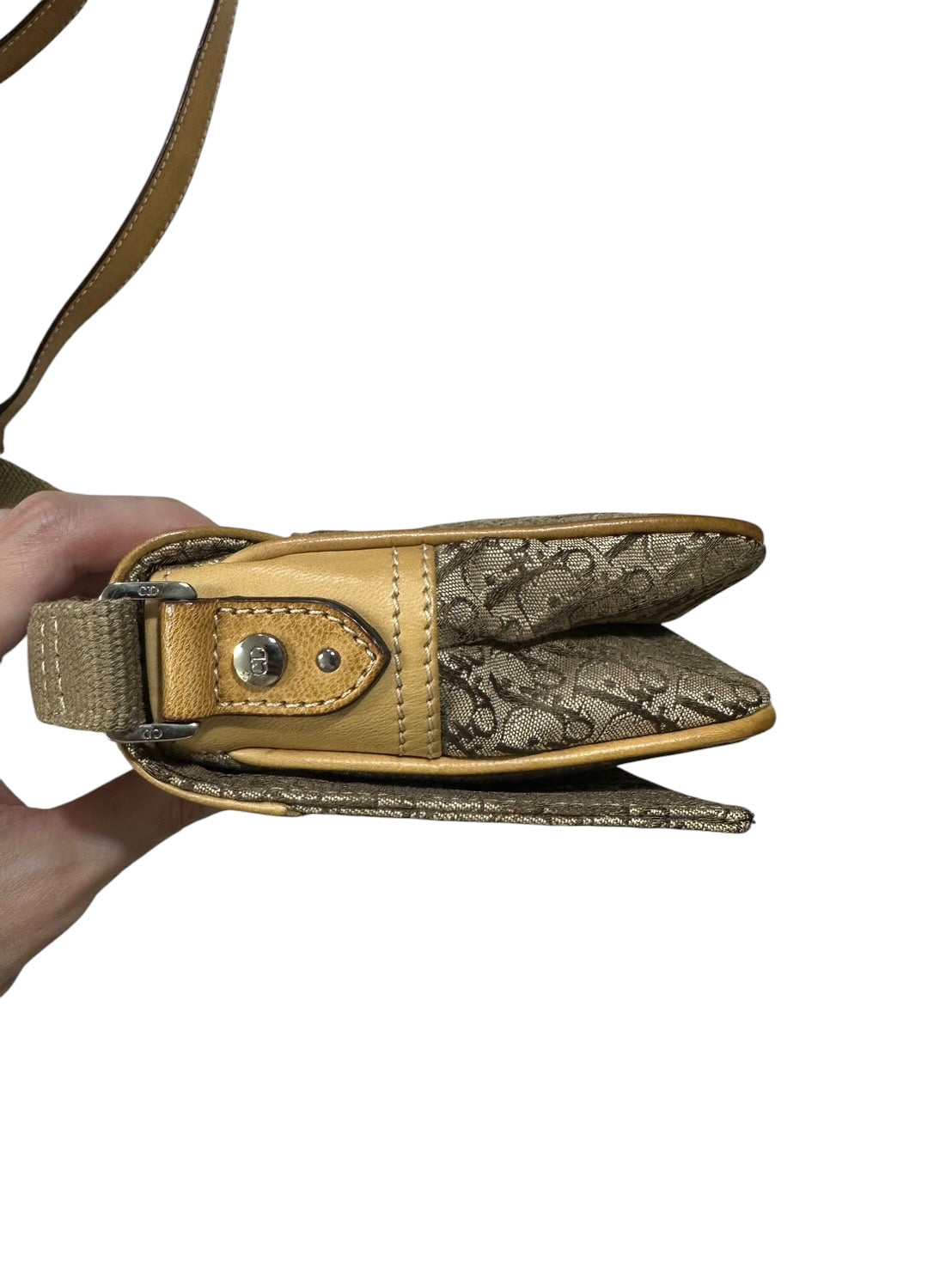 CHRISTIAN DIOR Trotter Shoulder Bag Beige Yellow Leather CH2168