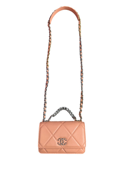 CHANEL Lambskin Chanel 19 Flap Bag with Top Handle Shoulder Bag Coral Mixed Hardware CH2175