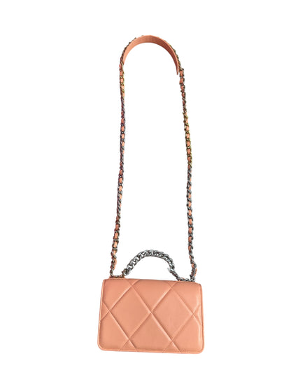 CHANEL Lambskin Chanel 19 Flap Bag with Top Handle Shoulder Bag Coral Mixed Hardware CH2175