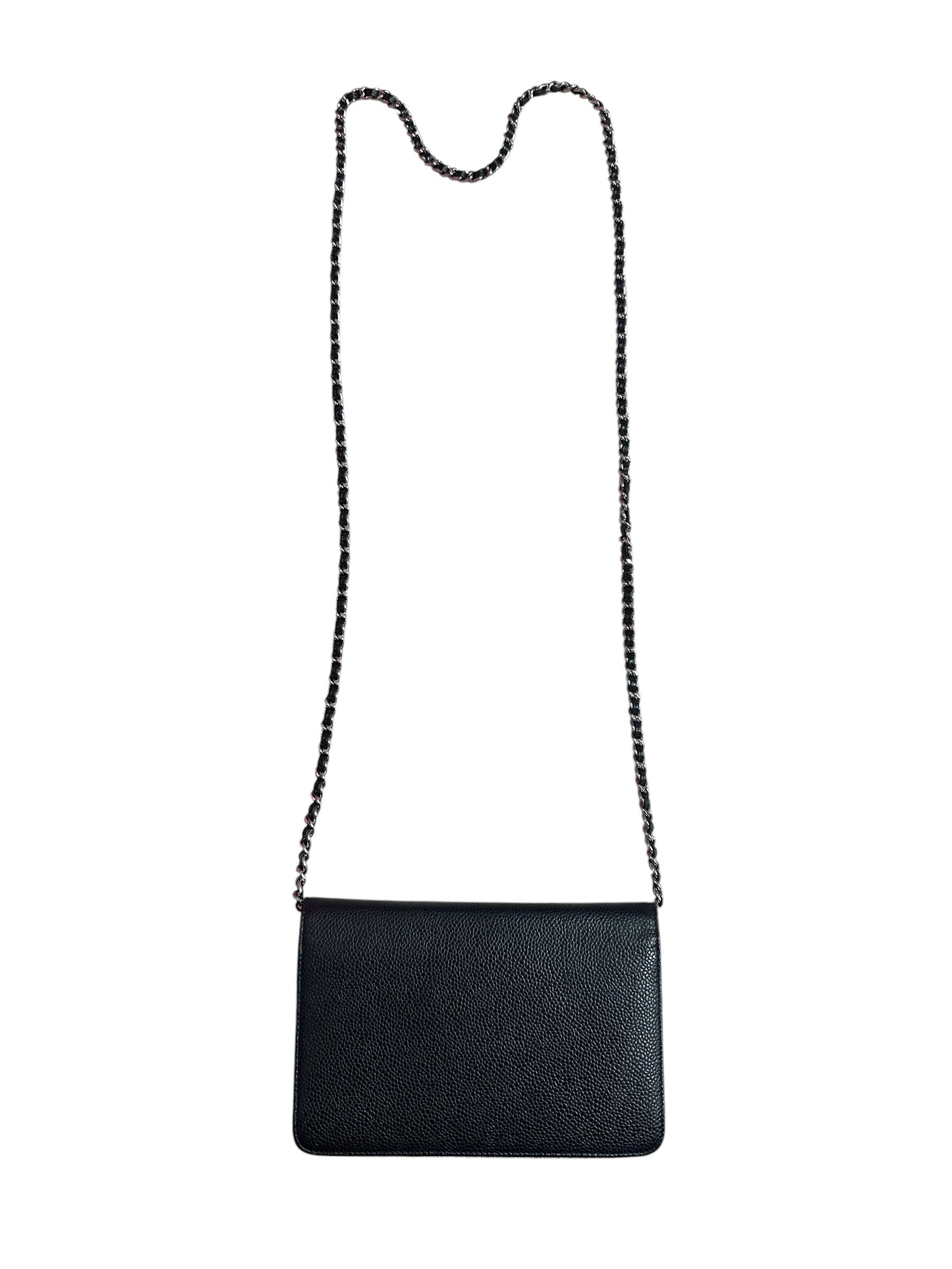CHANEL Caviar Timeless CC Wallet on Chain WOC Crossbody Bag Black Silver Hardware CH2176