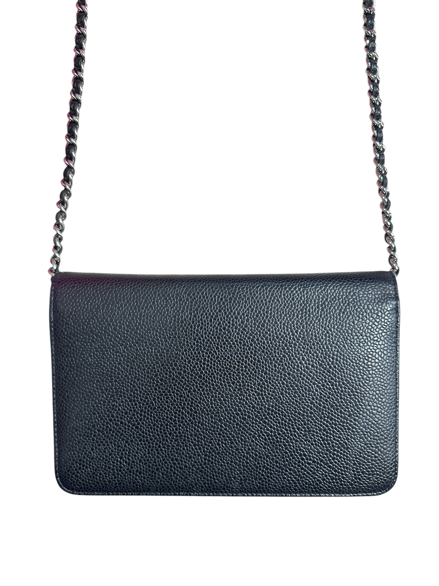 CHANEL Caviar Timeless CC Wallet on Chain WOC Crossbody Bag Black Silver Hardware CH2176