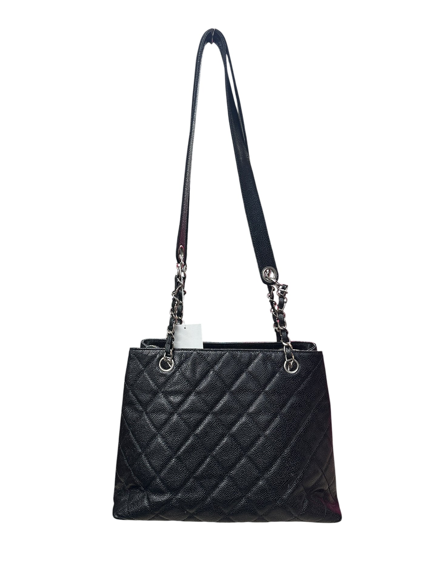 CHANEL Caviar Quilted Shopping Tote with Front Flap Pocket Shoulder Bag Black Silver Hardware CH2177