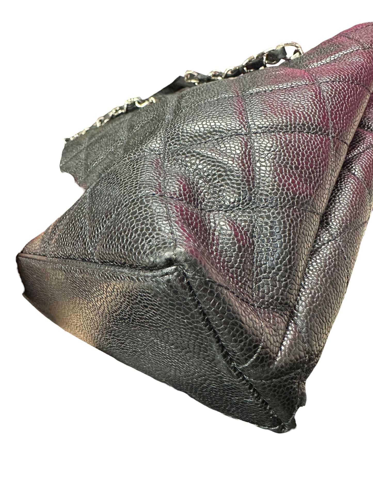 CHANEL Caviar Quilted Shopping Tote with Front Flap Pocket Shoulder Bag Black Silver Hardware CH2177