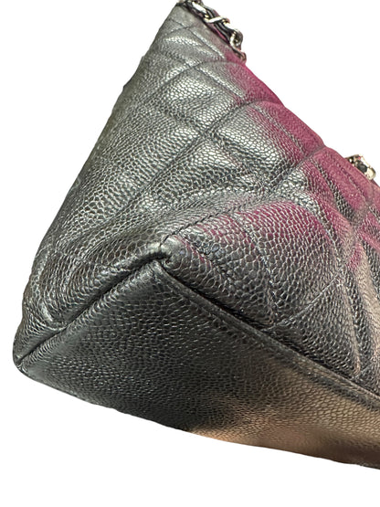 CHANEL Caviar Quilted Shopping Tote with Front Flap Pocket Shoulder Bag Black Silver Hardware CH2177