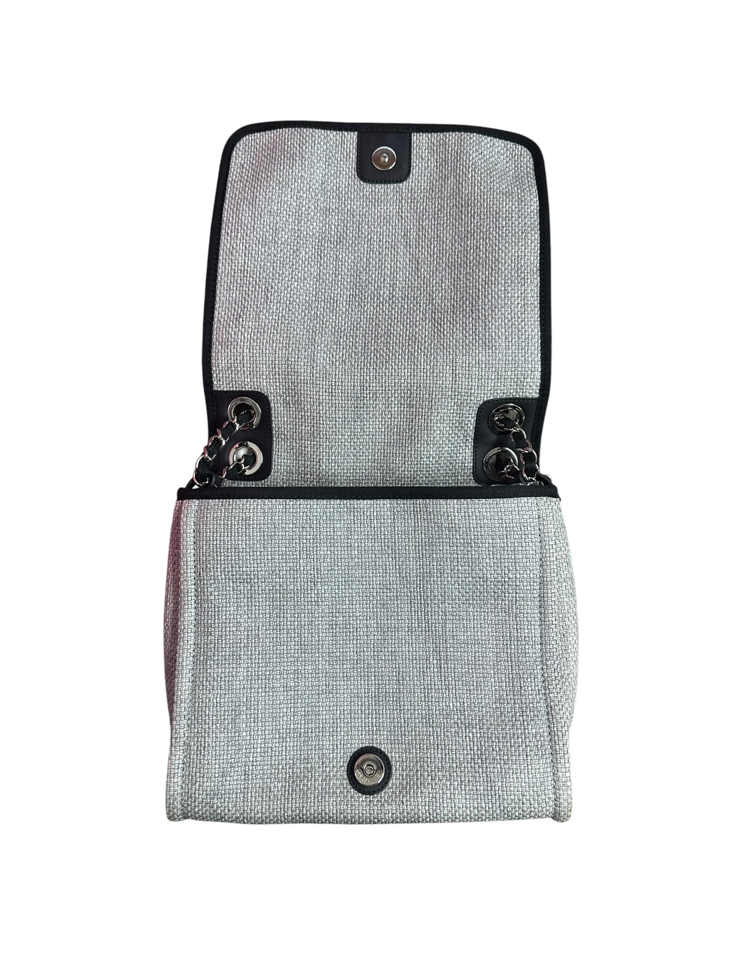CHANEL Canvas Deauville Wallet on Chain WOC Crossbody Bag Light Grey Silver Hardware CH2178