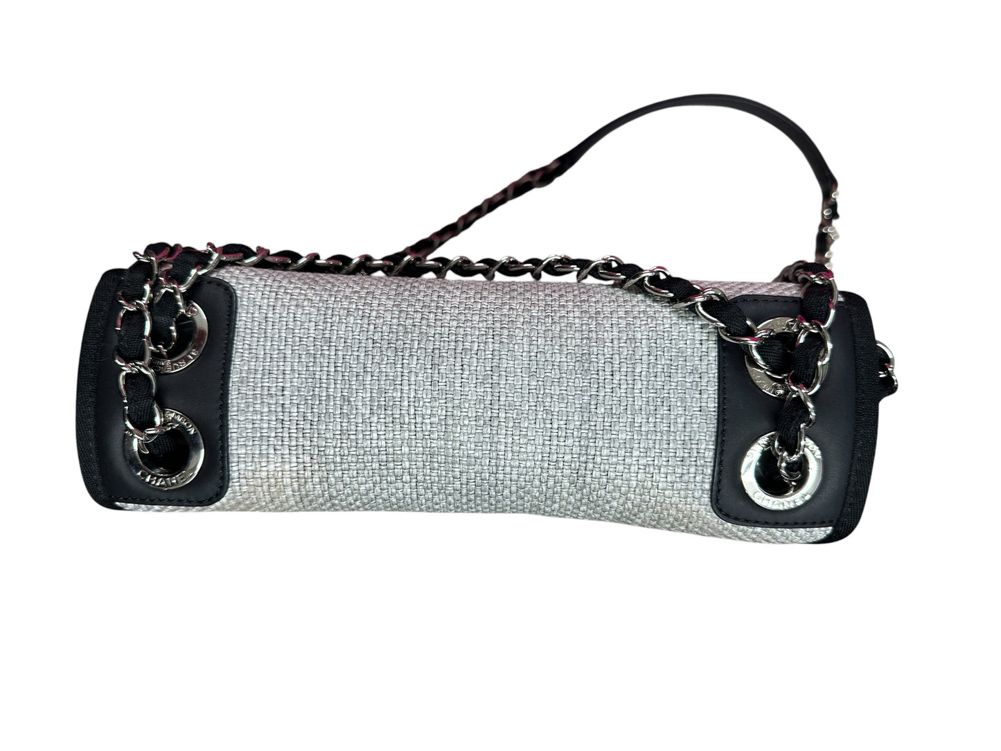 CHANEL Canvas Deauville Wallet on Chain WOC Crossbody Bag Light Grey Silver Hardware CH2178