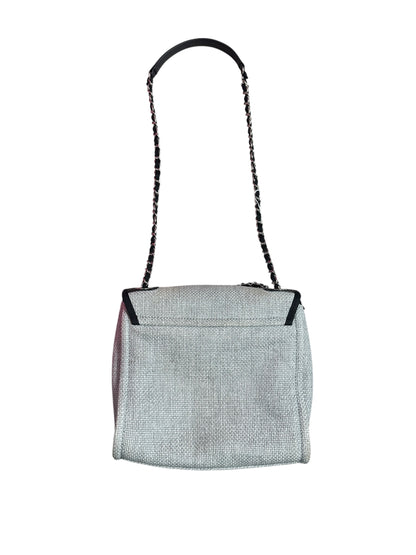 CHANEL Canvas Deauville Wallet on Chain WOC Crossbody Bag Light Grey Silver Hardware CH2178