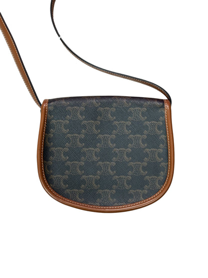 CELINE Triomphe Canvas Folco Saddle Bag Mini Black Tan Gold Hardware Ce265