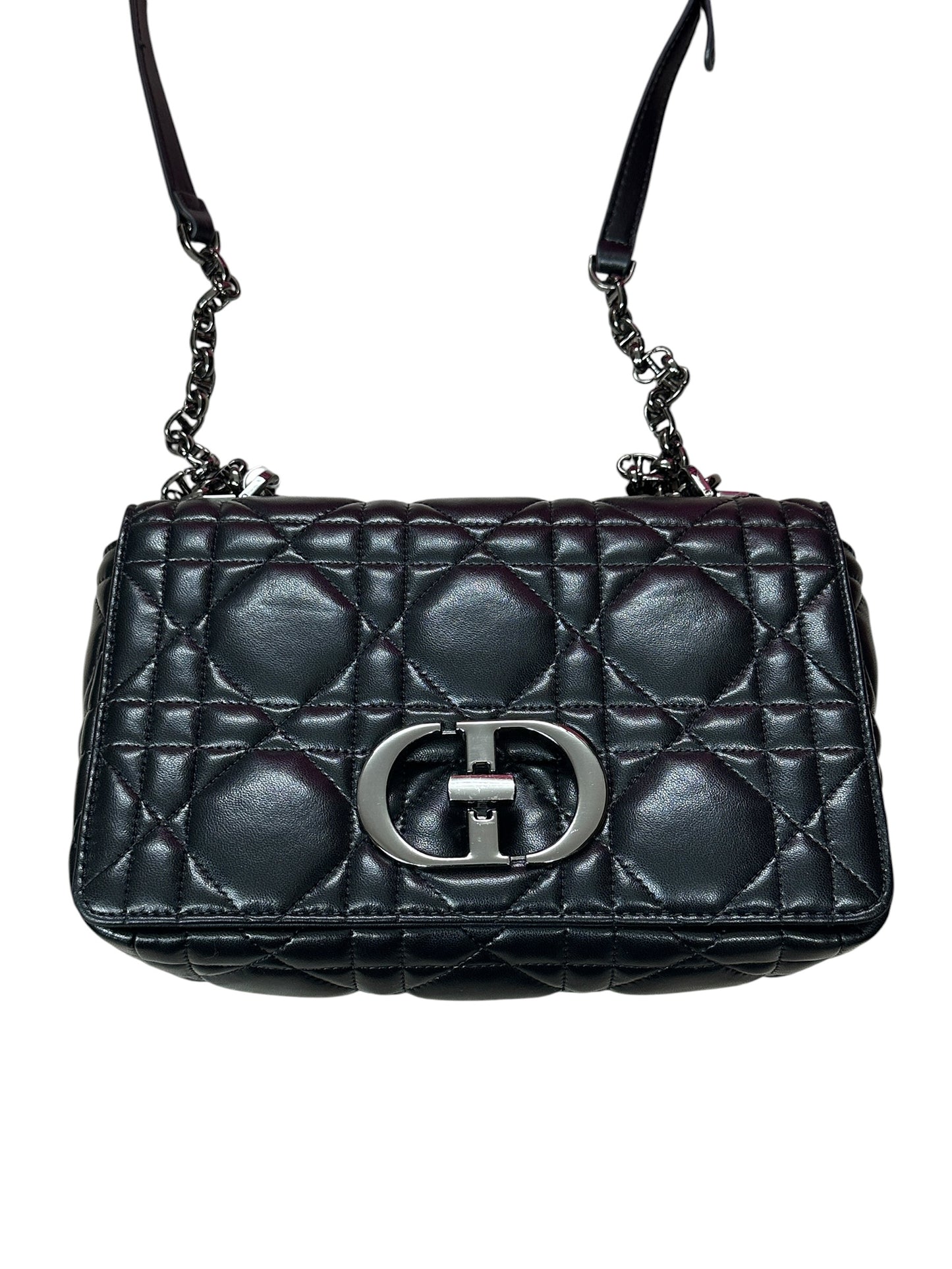CHRISTIAN DIOR Cannage Lambskin Caro Shoulder Bag Black Silver Hardware Ch2169