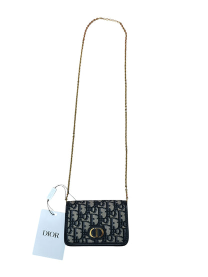CHRISTIAN DIOR Oblique Jacquard 30 Montaigne 2-in-1 Pouch Navy Gold Hardware Ch2170