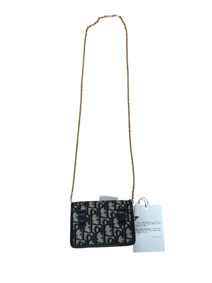 CHRISTIAN DIOR Oblique Jacquard 30 Montaigne 2-in-1 Pouch Navy Gold Hardware Ch2170