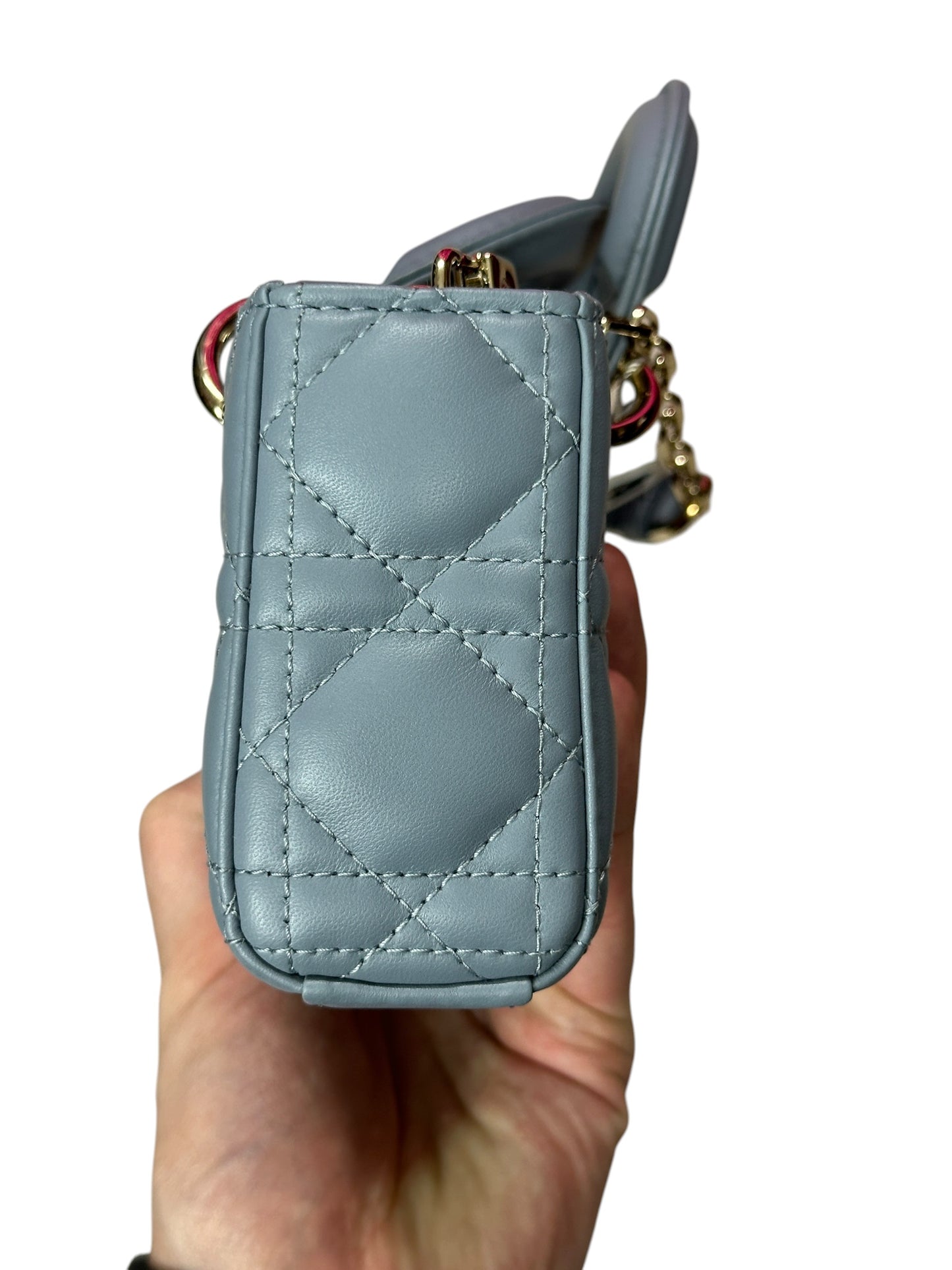CHRISTIAN DIOR Lady D-Joy Micro Cannage Lambskin Bag Cloud Blue Gold Hardware Ch2173