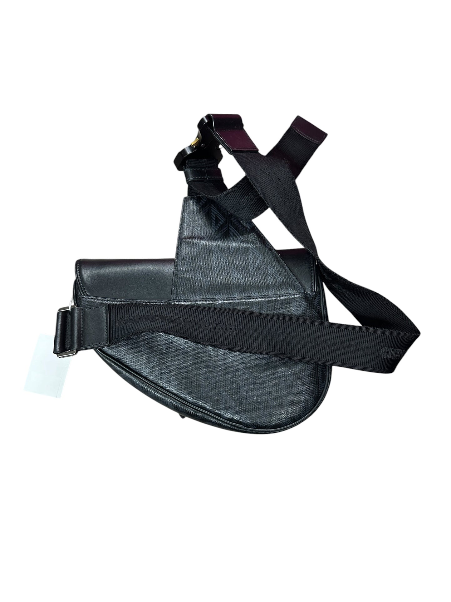 CHRISTIAN DIOR CD Diamond Canvas Saddle Sling Crossbody Bag Black Ruthenium Hardware Ch2172
