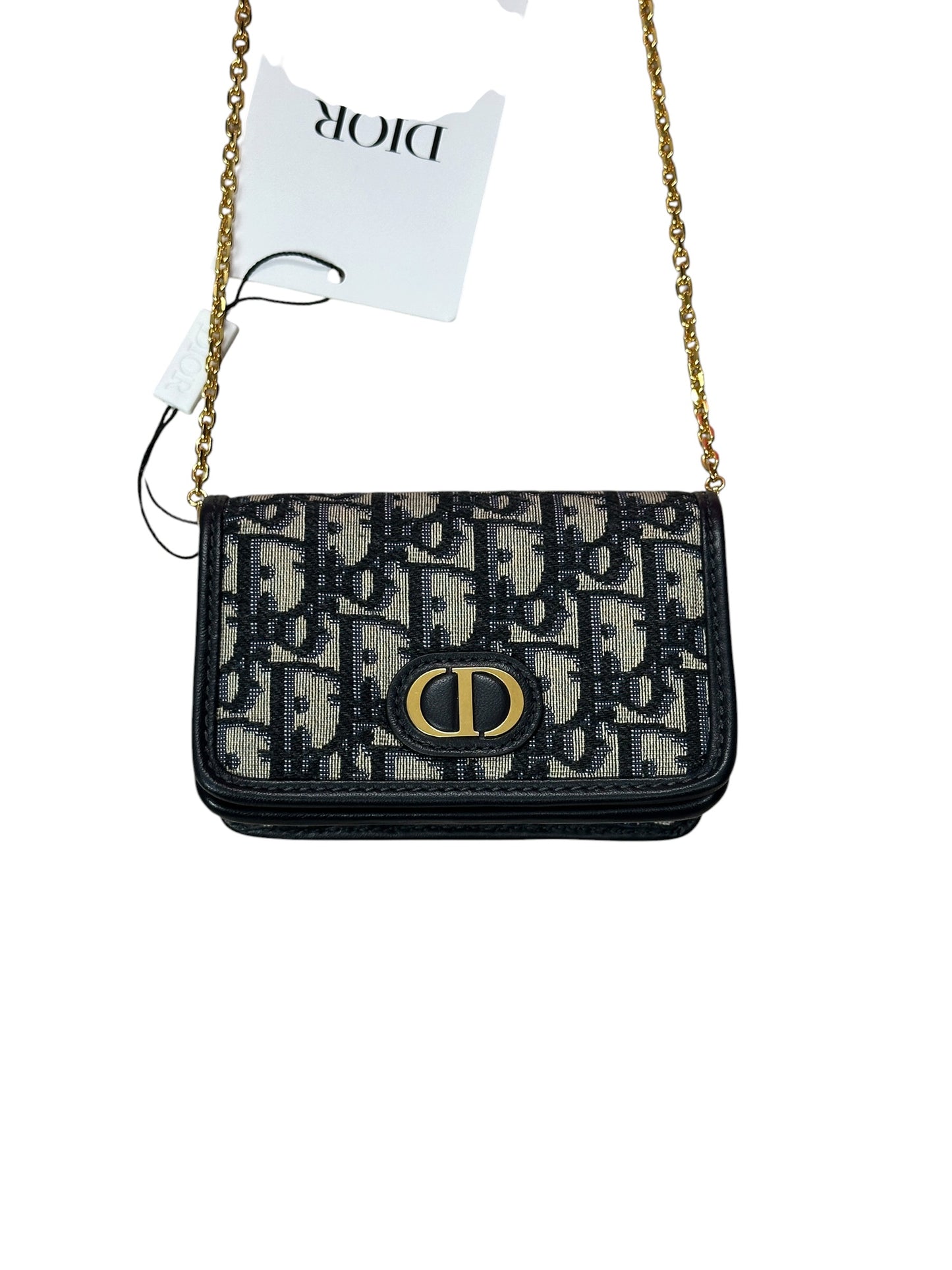 CHRISTIAN DIOR Oblique Jacquard 30 Montaigne 2-in-1 Pouch Navy Gold Hardware Ch2170