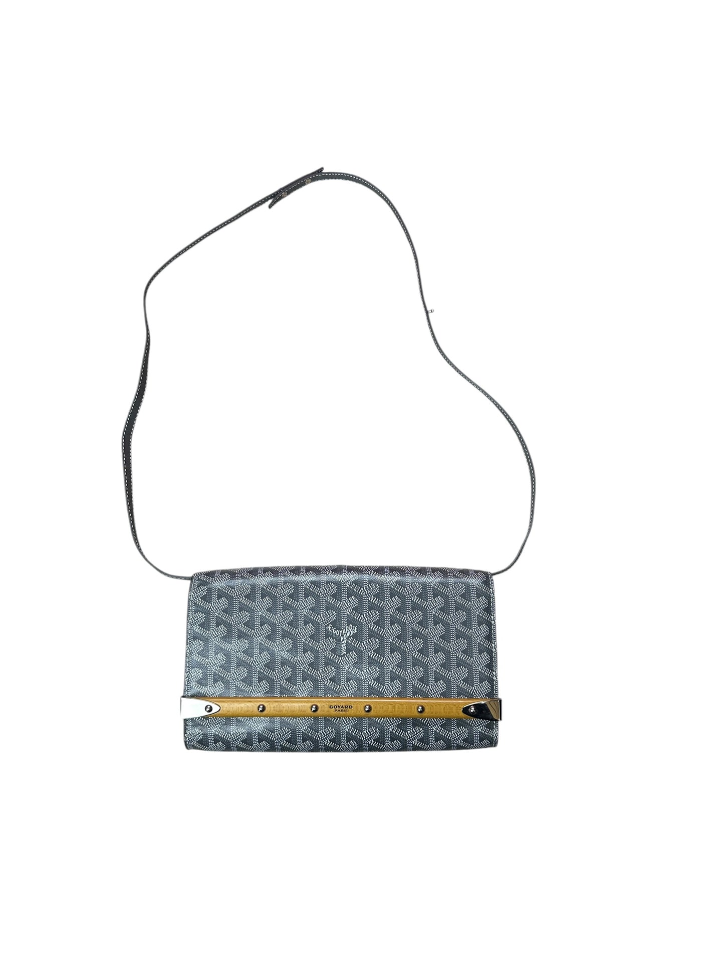 GOYARD Goyardine Plumet Pochette Crossbody Bag Grey Silver Hardware GO25