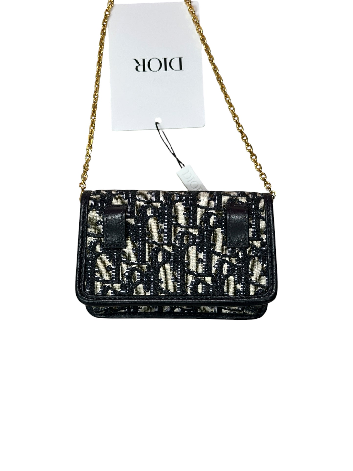 CHRISTIAN DIOR Oblique Jacquard 30 Montaigne 2-in-1 Pouch Navy Gold Hardware Ch2170