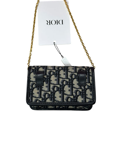 CHRISTIAN DIOR Oblique Jacquard 30 Montaigne 2-in-1 Pouch Navy Gold Hardware Ch2170