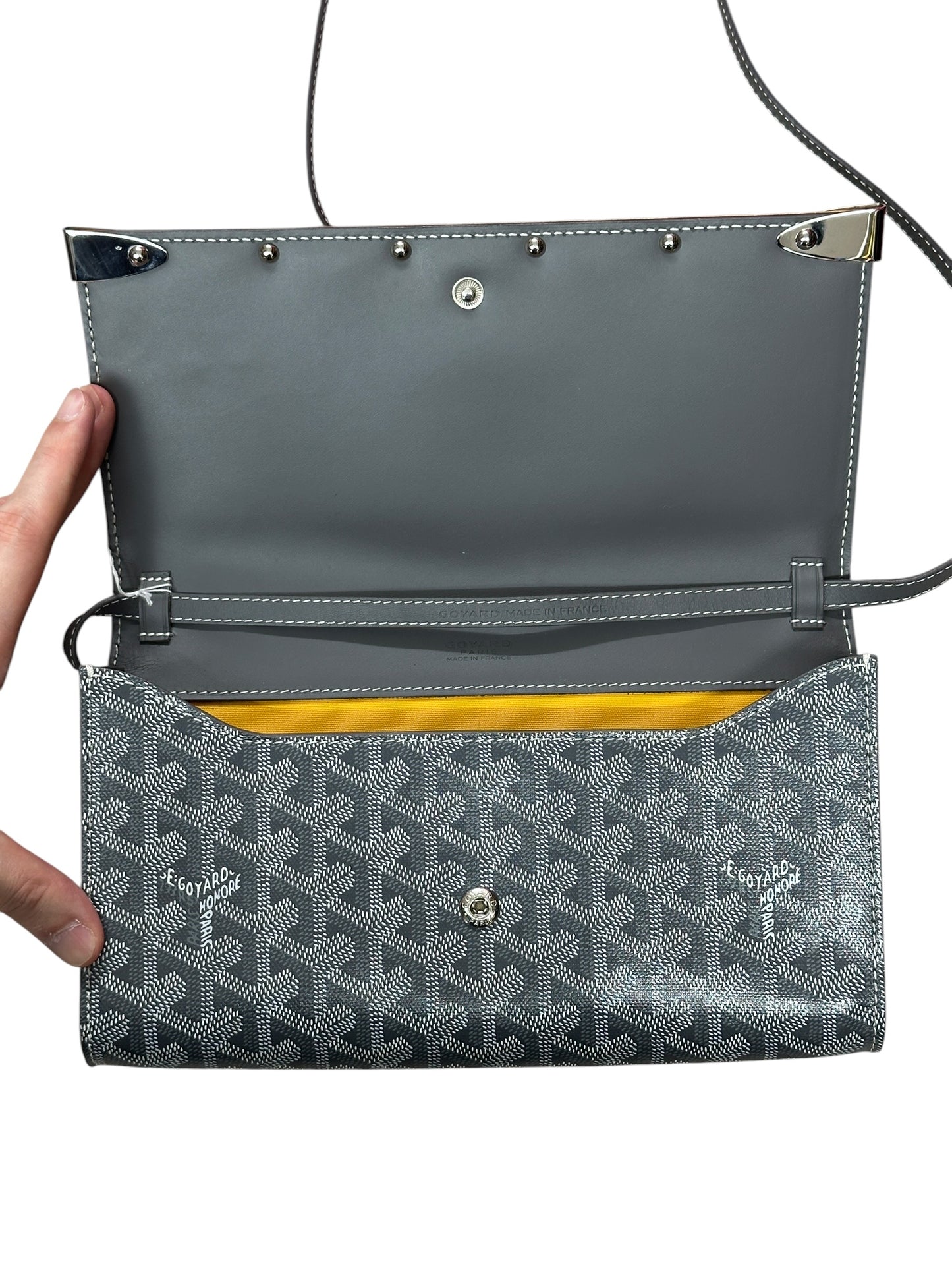 GOYARD Goyardine Plumet Pochette Crossbody Bag Grey Silver Hardware GO25