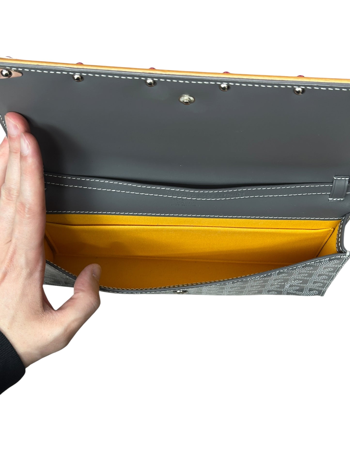 GOYARD Goyardine Plumet Pochette Crossbody Bag Grey Silver Hardware GO25