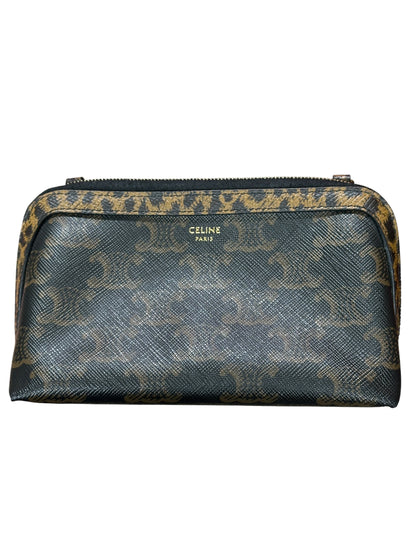 CELINE Triomphe Canvas Animal Print Chain Pouch Crossbody Bag Brown Gold Hardware Ce267