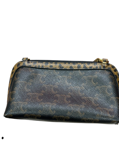 CELINE Triomphe Canvas Animal Print Chain Pouch Crossbody Bag Brown Gold Hardware Ce267