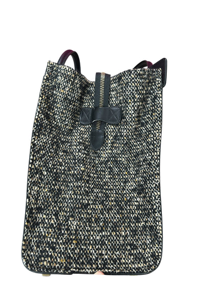 CELINE Tweed Boucle Mini Luggage Tote Bag Black White Gold Hardware Ce268