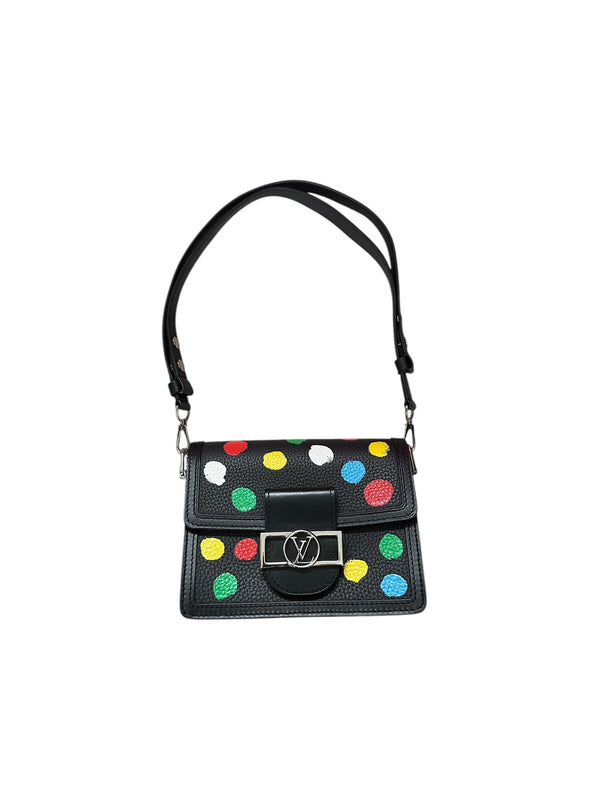 LOUIS VUITTON x YAYOI KUSAMA Taurillon Monogram Dauphine MM Painted Dots Black Silver Hardware LO2371