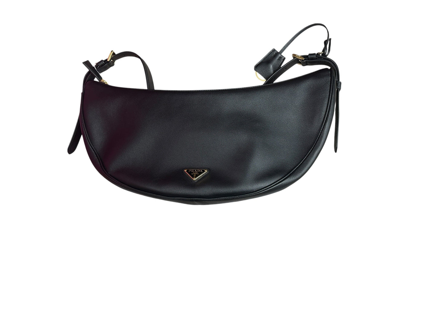 PRADA Arque Smooth Leather Crescent Shoulder Bag Black Gold Hardware PR211