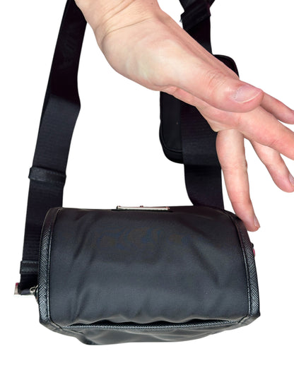 PRADA Re-Nylon Saffiano Vertical Crossbody Bag Black Silver Hardware PR209