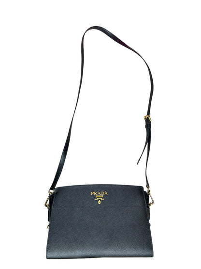 PRADA Saffiano Lux Leather Crossbody Bag Black Gold Hardware PR208