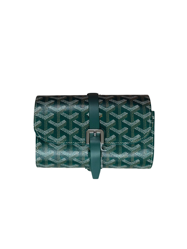 GOYARD Goyardine Tri-Fold Travel Pouch Green Silver Hardware GO26