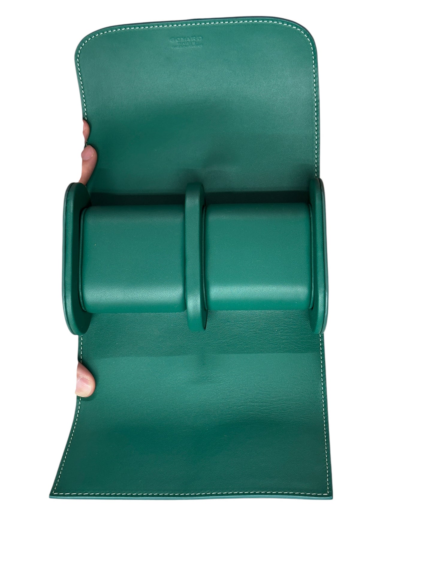GOYARD Goyardine Tri-Fold Travel Pouch Green Silver Hardware GO26