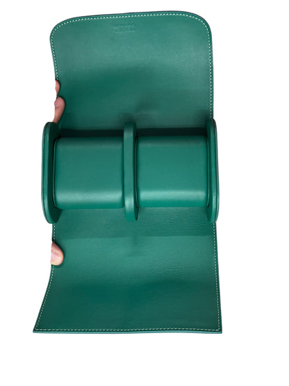 GOYARD Goyardine Tri-Fold Travel Pouch Green Silver Hardware GO26