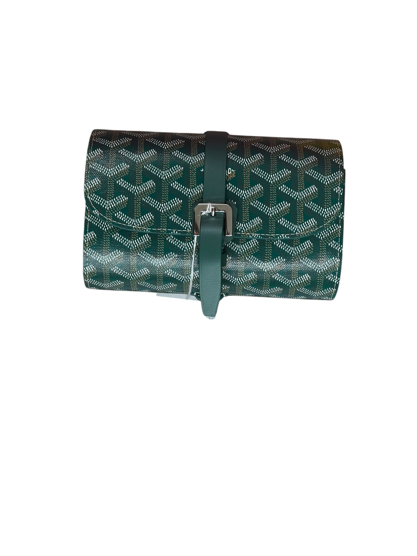 GOYARD Goyardine Tri-Fold Travel Pouch Green Silver Hardware GO26