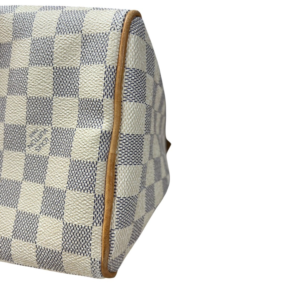 LOUIS VUITTON Damier Azur Speedy 25 Handbag White, Blue Gold Hardware LO2142